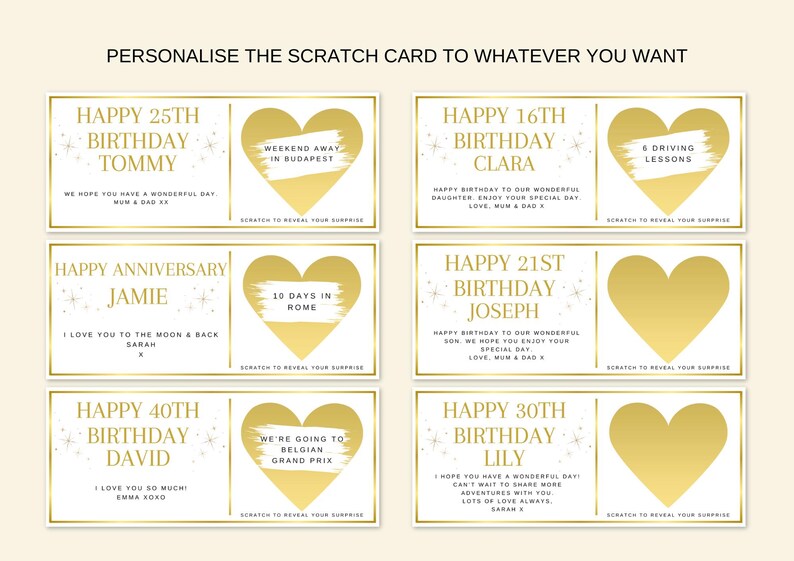 Carte à gratter d'anniversaire personnalisée, carte-cadeau à gratter, carte à gratter coeur or pour lui, 30e anniversaire, 40e, 50e anniversaire image 4