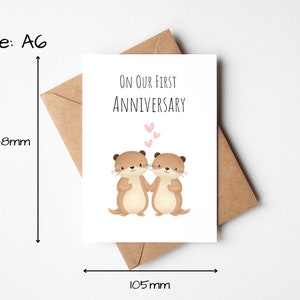 Sur notre carte de premier anniversaire, carte d'anniversaire irlandaise faite main pour petit ami, carte de 1er anniversaire pour petite amie, carte d'anniversaire loutre image 2