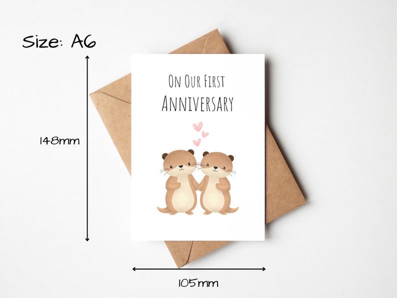 Sur notre carte de premier anniversaire, carte d'anniversaire irlandaise faite main pour petit ami, carte de 1er anniversaire pour petite amie, carte d'anniversaire loutre image 2