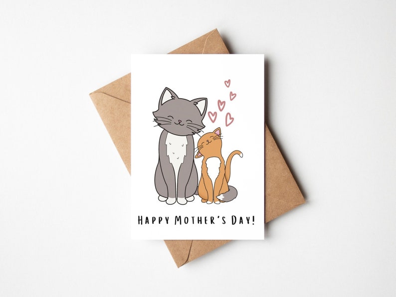 Cute Cat Mother's Day Card Happy Mother's Day Card Card for Cat Mom Cat Lover Mother's Day Card New Mum Mother's Day Card for Mother image 1