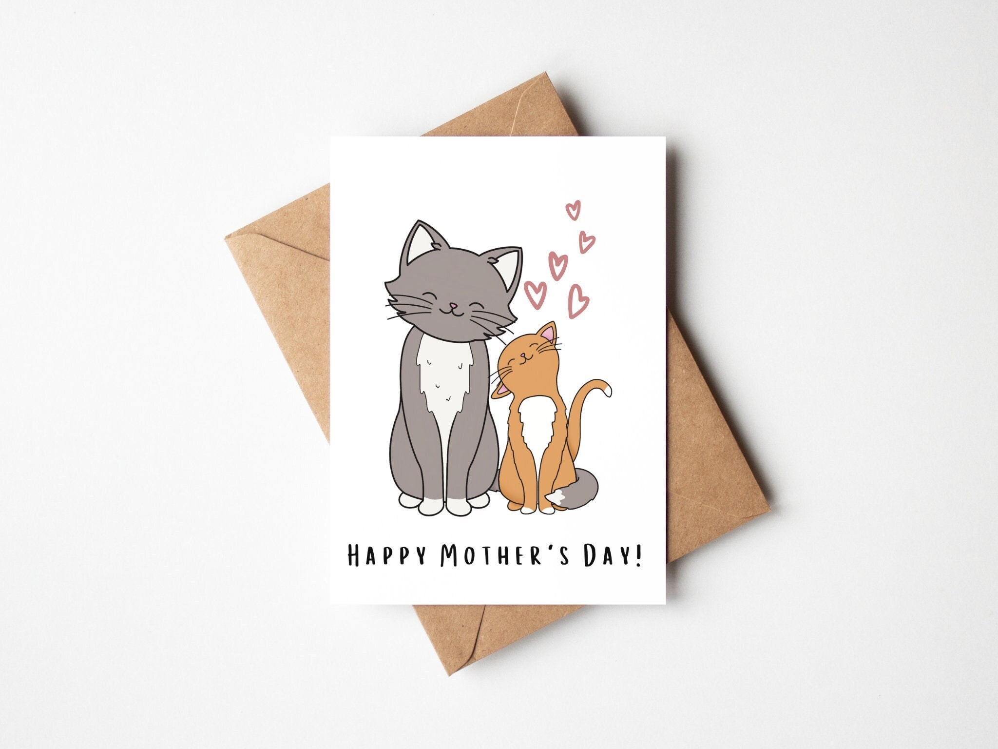 Cute Cat Mother's Day Card Happy Mother's Day Card Card for Cat Mom Cat ...