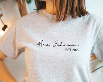Personalized Mrs T-Shirt, Newlywed Gift, Custom Wifey Shirt