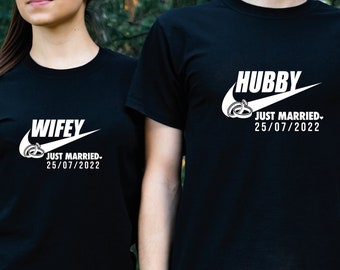 Just Married T-shirt, Just Loved for her Shirt Couples, Honeymoon Shirt, Hubby and Wifey Just Married T-shirt