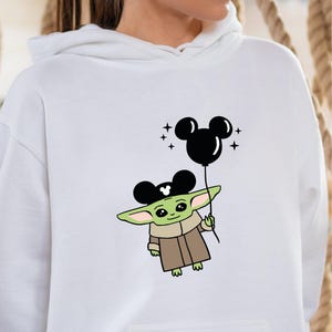 Baby Yoda Balloon Hoodie, Fun of Star wars Jumper, Cute Birthday Gift Hoodie, Star wars Sweatshirt, Baby Yoda Ears Hoodie, Valentines Hoodie image 4