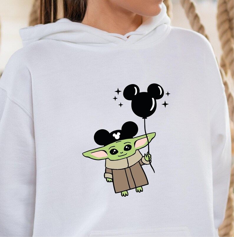 Baby Yoda Balloon Hoodie, Fun of Star wars Jumper, Cute Birthday Gift Hoodie, Star wars Sweatshirt, Baby Yoda Ears Hoodie, Valentines Hoodie image 4