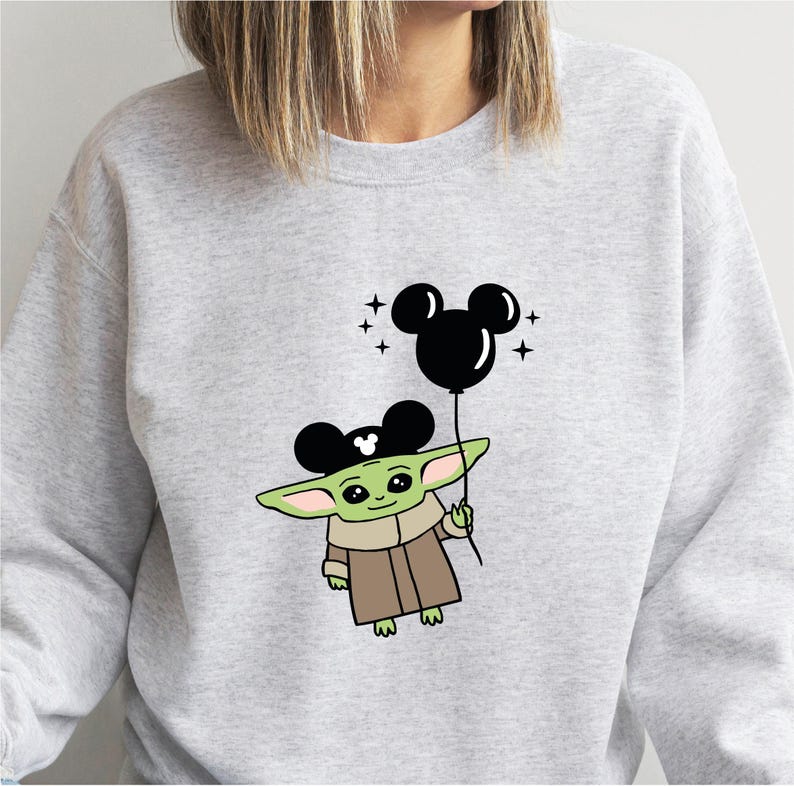 Baby Yoda Balloon Sweatshirt, Family Jumper, Disneyland Hoodie, Starwars Sweatshirt, Baby Yoda Ears Hoodie, Kids Jumper image 2