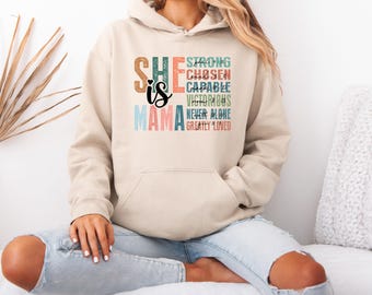 She is Mum Hoodie, Mothers Day Gift, Blessed Mum Hoodie, God Lover Hoodie, Jesus Hoodie, Motivational Hoodie, She Is Strong Top