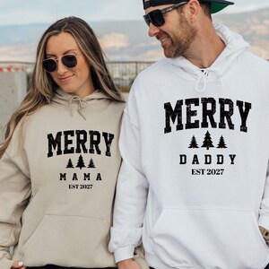 Merry Mama Est 2027 Hoodie, New Mum Christmas Top, First Christmas as Mum Hoodie, New Mom Pullover, New Mama Hoodie