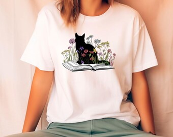 Cat Book Tshirt, Cat Lover Shirt, Floral Book Shirt, Bookish Gifts, Kids Book Shirt, Cat Lover Gifts, Funny Book Tee, Bookish T-Shirt