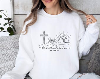 He Is Not Here He Has Risen Sweatshirt, Religious Jumper, Easter Sweater, Aesthetic Boho Top, Christian Sweater