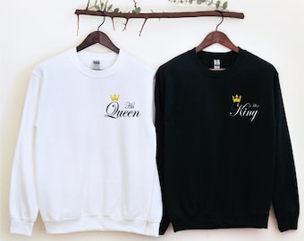 Matching Couple Valentine Sweatshirt, Valentine Gift UK, king queen couple Jumper, Her King and His Queen Shirt, Anniversary Gifts for her