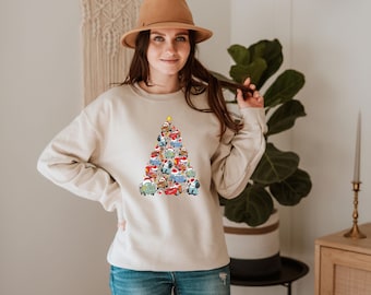 Disney Cars Christmas Tree Sweatshirt, Santa Lightning McQueen Jumper, Reindeer Mater jumper, Disney Winter Trip Top