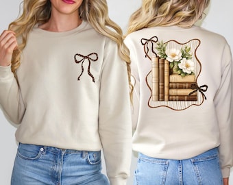 Coquette Bow Books Sweatshirt, Bookish Sweatshirt, Book Lover Jumper, Floral Book Sweatshirt, Best Teacher Jumper
