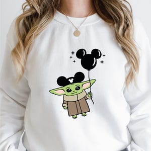 Baby Yoda Balloon Sweatshirt, Family Jumper, Disneyland Hoodie, Starwars Sweatshirt, Baby Yoda Ears Hoodie, Kids Jumper image 1