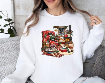 Cozy Christmas Sweatshirt, Cat Lover Gift, Magic Reindeer Top, Lover Cat Christmas, Christmas Cat Top, Merry Little Reindeer Jumper
