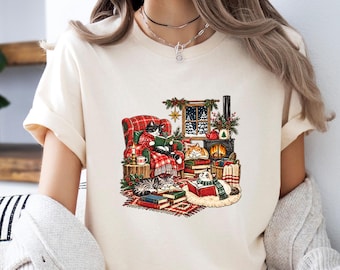 Cozy Christmas Shirt, Cat Lover Gift, Winter T Shirt,  Magic Reindeer Tee, Squirrel Holiday Tee,  Lover Cat Christmas