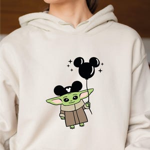 Baby Yoda Balloon Sweatshirt, Family Jumper, Disneyland Hoodie, Starwars Sweatshirt, Baby Yoda Ears Hoodie, Kids Jumper image 3