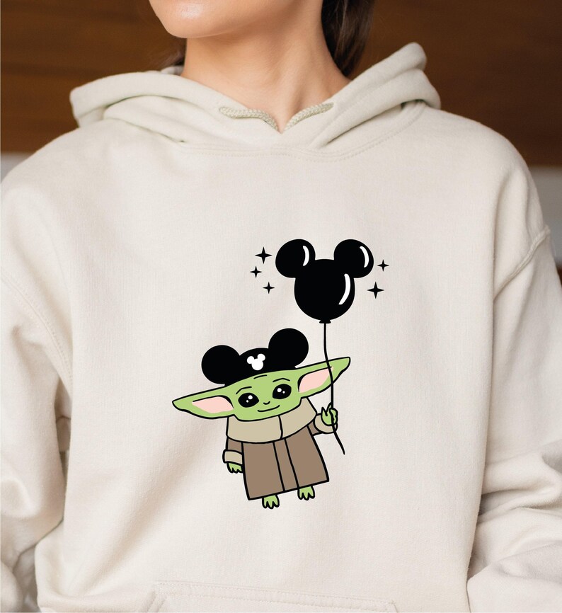 Baby Yoda Balloon Sweatshirt, Family Jumper, Disneyland Hoodie, Starwars Sweatshirt, Baby Yoda Ears Hoodie, Kids Jumper image 3