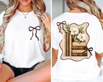 Coquette Bow Books Shirt, Bookish Tshirt, Book Lover Shirt, Floral Book Shirt,  Bookworm Shirt, Flovers Book Tee