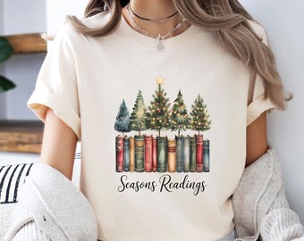 Seasons Readings Shirt, Bookish Christmas Shirt, Teacher T-Shirt, Book Lover Shirt, Librarian Gift, Pine Tree Shirt, Teacher Christmas Shirt