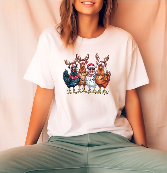 Christmas Chickens Shirt, Chicken Lights Shirt, Chickens Gift, Funny Chicken Tee, Xmas Chickens Shirt, Xmas Party Shirt, Chicken Lover Tee