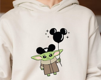 Baby Yoda Balloon Hoodie, Fun of Star wars Jumper, Cute Birthday Gift Hoodie, Star wars Sweatshirt, Baby Yoda Ears Hoodie, Valentines Hoodie