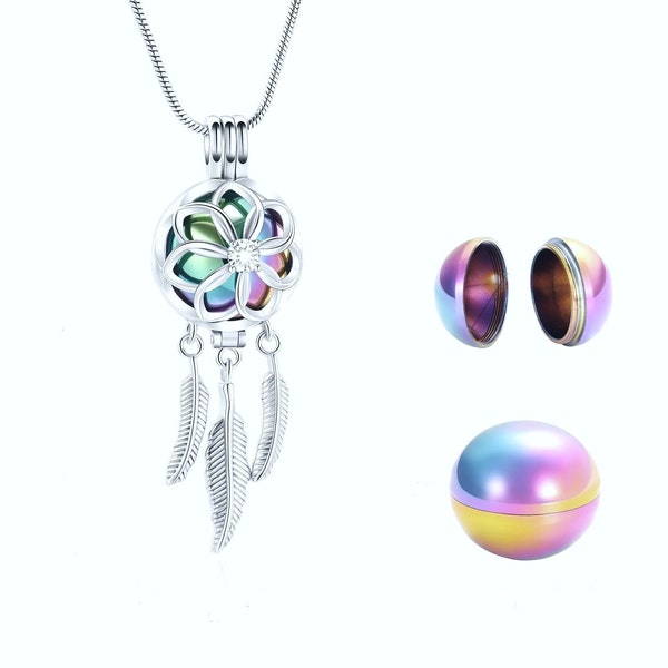 attrape-rêves médaillon argent arc-en-ciel pendentif crémation pour cendres urne en cendres COLLIER coeur souvenir acier inoxydable bijoux incinérateurs animal de compagnie maman papa