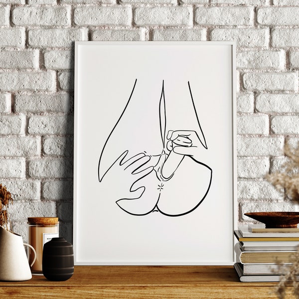Erotic Lesbian Art, Female Line Art, Women Butt Drawing, Nude Line Drawing, Erotic Nudity, Sensual Wall Art, Vagina Art, Erotic Art Print