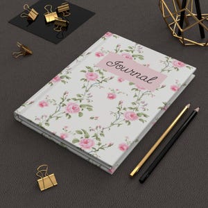 Pink Roses Hardcover Journal Matte, Floral Notebook, Pretty Flower Diary, Cute Writing Journal, Elegant Sketchbook