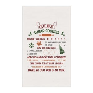 Paño de cocina de algodón con receta de galletas de azúcar para decoración navideña para la cocina, regalo para ella