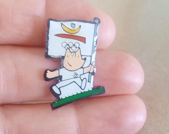 Pin's vintage,  jeux olympiques de Barcelone 1992 ,COBI porte flamme  ou porte drapeau , cadeau pour collectionneur