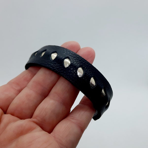 Bracelet manchette cuir épais doublé ,  idée cadeau femme , fait main en France