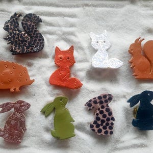 Fox, rabbit, squirrel or hedgehog pins, forest animal brooches, handmade