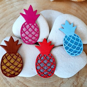 leather pineapple brooch, jewelry brooch, leather pin, several colors, handmade in France