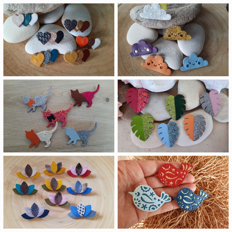 Broche voilier en cuir et tissu pailleté , idée cadeau ,fait main