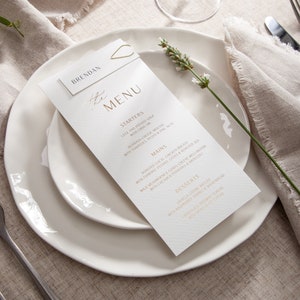Modern Elegance Foiled White Wedding Menus | Personalised Wedding Menu Place Card