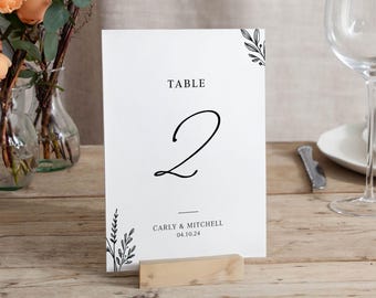 Meadow Wedding Table Number Cards | Event Table Numbers | Floral Botanical Table Decor | Monochrome Wedding