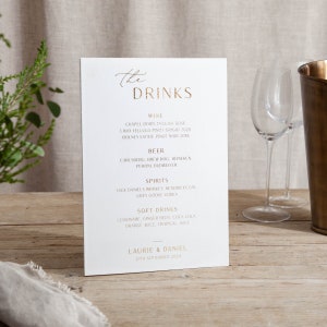 Modern Elegance | Foiled Wedding Drinks Menu Sign | On The Day Signage | Personalised | A5 A4 or A3 Freestanding Sign