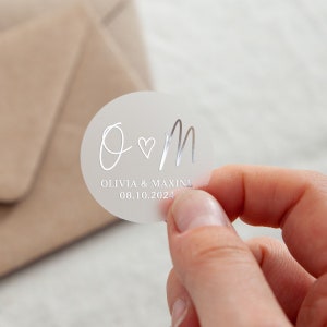 Scattered Hearts | Initials & Details Foiled Wedding Stickers | Wedding Stationery | Gold or Silver Foiled Stickers