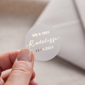 Personalised Surname Modern Foiled Wedding Stickers | Gold Foiled Stickers | Wedding Stationery