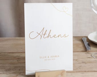 Minimal Script Foiled Wedding Table Name Cards | Event Table Numbers | Classic, Modern Table Decor | Gold Silver Theme