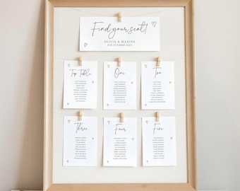 Scattered Hearts Wedding Table Plan Cards | Personalised Table Plan Signs