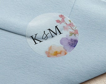Pressed Floral | Initials Printed Wedding Stickers | Personalised | Wedding Stationery