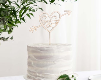 Personalised Heart and Arrow Wooden Cake Topper