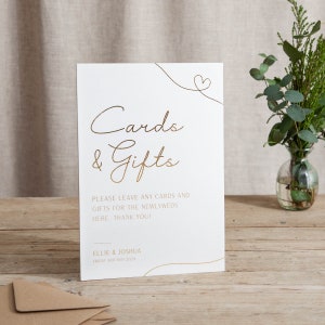 Minimal Script | Foiled Wedding Cards & Gifts Sign | On The Day Signage | Personalised | A5 A4 or A3 Freestanding Sign