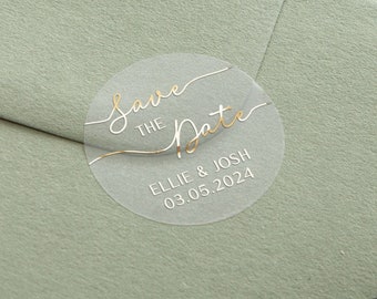 Minimal Script | Save the Date Foiled Wedding Stickers | Wedding Stationery | Gold or Silver Foiled Stickers
