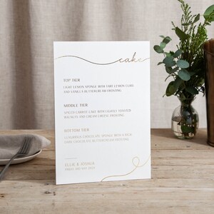 Minimal Script | Foiled Wedding Cake Sign | On The Day Signage | Personalised | A5 A4 or A3 Freestanding Sign