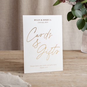 Autograph | Foiled Wedding Cards & Gifts Sign | On The Day Signage | Personalised | A5 A4 or A3 Freestanding Sign