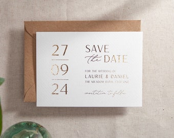 Foiled White 'Modern Elegance' Save The Date with Bold Date