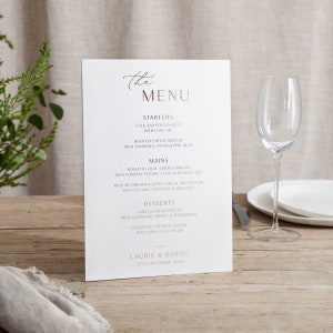 Modern Elegance | Foiled Wedding Menu Sign | On The Day Signage | Personalised | A5 A4 or A3 Freestanding Sign